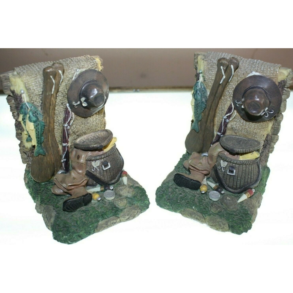 Fisherman Bookends Pair Fishing Gear Boots Hat Heavy Resin Material New